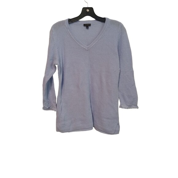 Talbots Blue raw hem fringe knit sweater - Picture 1 of 6